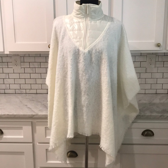 New Marc New York Pancho Womens One Size Ivory Bone Mushroom Cape Boho Sweater - Picture 1 of 8